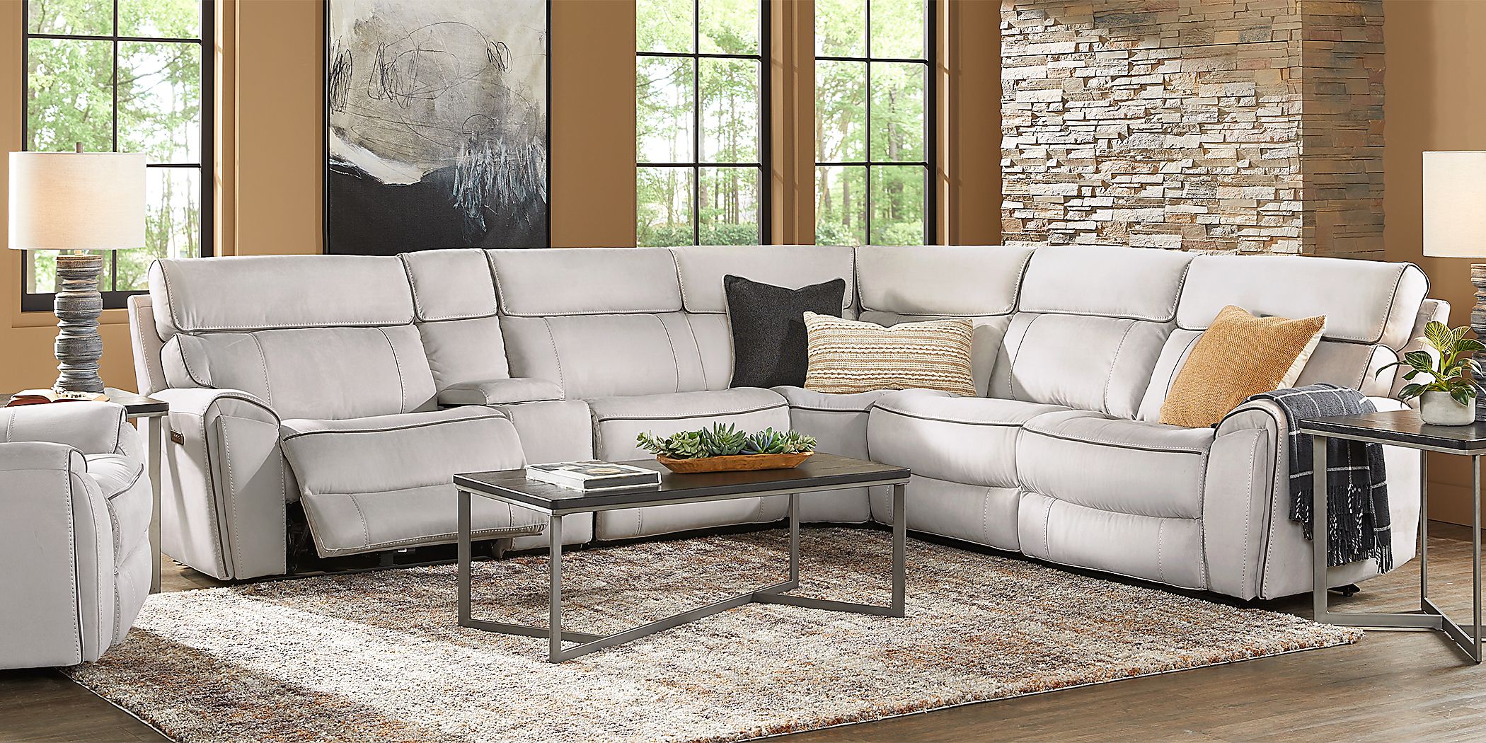 Rooms To Go Emmett Avenue Gray 9 Pc Dual Power Reclining Sectional Living Room